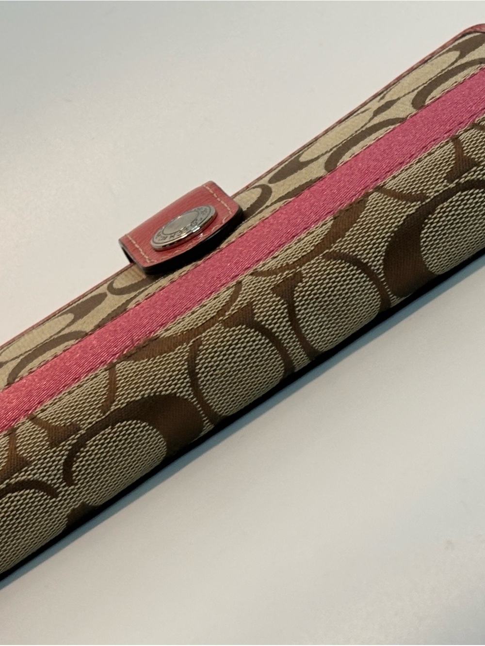 COACH ($229) Legacy Signature Zip-Around Wallet in Tan Canvas with Berry Accents - Picture 5 of 14